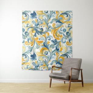 Tenture Motif feuille bleu et or Paisley