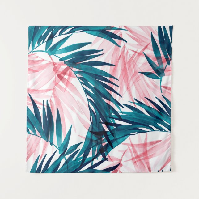 Tenture Motif feuille de palmier vert et rose (Devant)