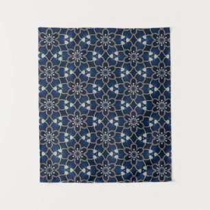 Tenture Motif Fleurs Bleu Minuit