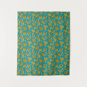 Tenture Motif Fleurs Turquoises jaunes