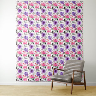 Tenture Motif floral aquarelle vibrant en rose et violet