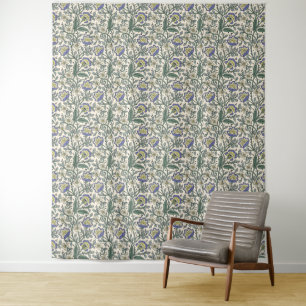 Tenture Motif floral bleu, jaune et blanc continu 
