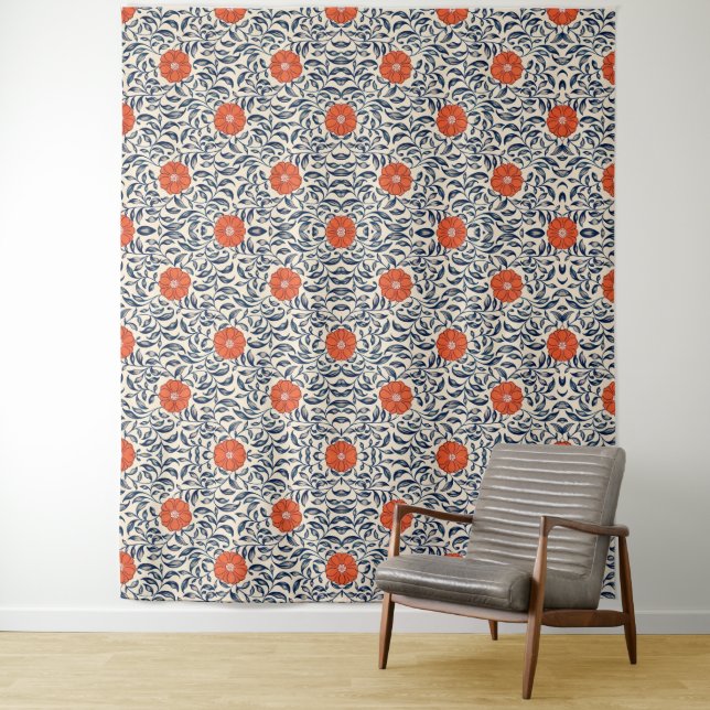 Tenture Motif floral sans couture avec fleur orange vibran (En situation)