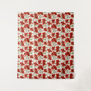 Tenture Motif floral vintage rouge coquelicot Art botaniqu
