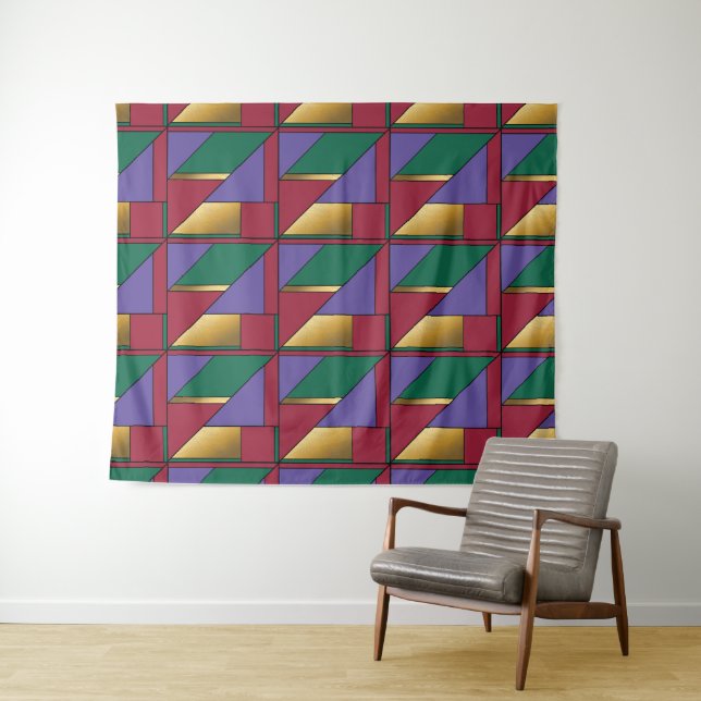 Tenture Motif géométrique Gold violet vert rouge (En situation (horizontale))