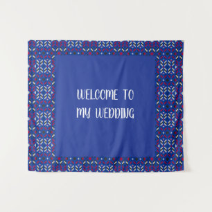 Tenture Motif géométrique pixel traditionnel en bleu profo