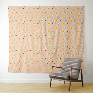 Tenture Motif géométrique rétro avec sarcelle, orange, noi