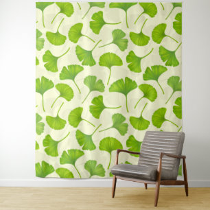 Tenture Motif Ginkgo sur blanc
