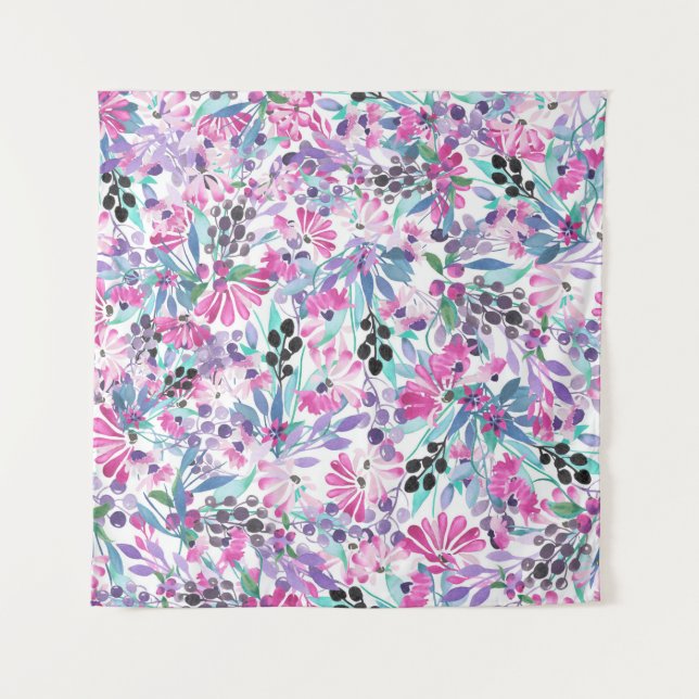 Tenture Motif incomparable de fleurs et de baies violettes (Devant)