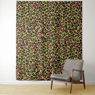Tenture Motif léopard en framboise sur fond vert citron
