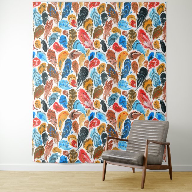 Tenture Motif lumineux avec plumes d'oiseaux (En situation)