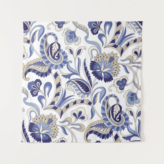 Tenture Motif paisley bleu indien traditionnel sans coutur (Devant)
