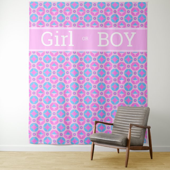 Tenture Motif rétro en rose et bleu - Fille ou garçon (En situation)