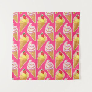 Tenture Motif rose Kawaii avec crème glacée aux fraises