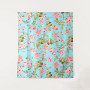 Tenture Motif Rose Vintage Victorien d'été sur Turquoise