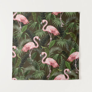 Tenture Motif sans couture avec flamant rose et feuilles t