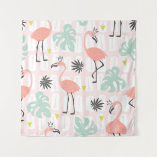 Tenture Motif sans couture avec flamants roses et feuilles