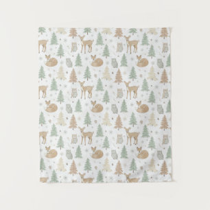 Tenture Motif sans couture d'animaux de forêt hivernale