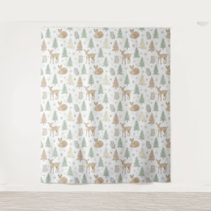 Tenture Motif sans couture d'animaux de forêt hivernale