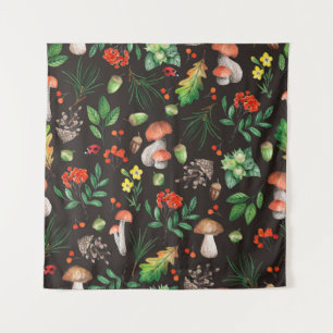 Tenture Motif sans joint avec champignons, noix, feuilles,