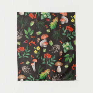 Tenture Motif sans joint avec champignons, noix, feuilles,