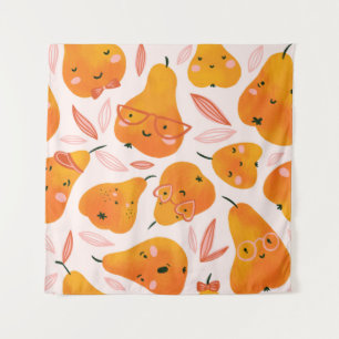 Tenture Motif sans soudure d'été avec poires orange. Fu