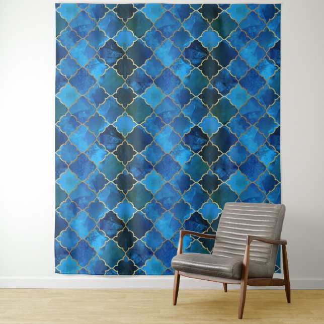 Tenture Motif Sapphire Gemstone & Gold Marocain Carrelage (En situation)