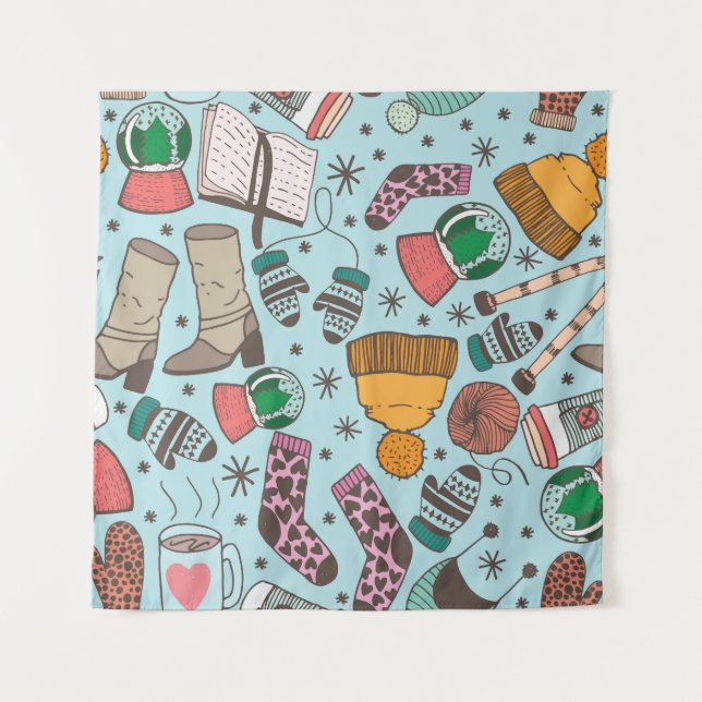Tenture Motif Sketch Doodle de mode hivernale (Devant)