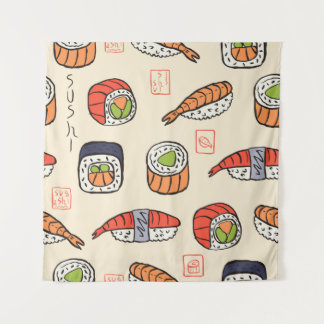 Tenture motif sushi transparent