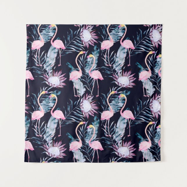 Tenture Motif tropical Abstrait avec flamant, protéa, l (Devant)