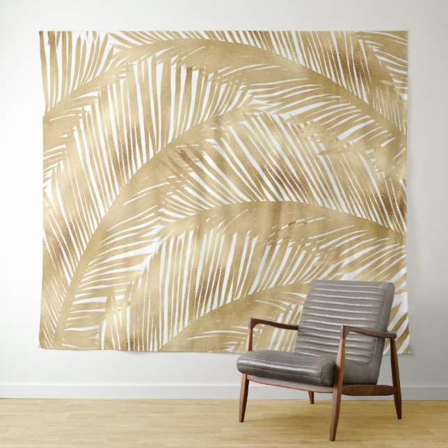 Tenture Motif Tropical de feuille d'or moderne (En situation (horizontale))