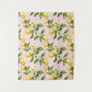 Tenture Motif vintage citron et fleurs sur rose (2)