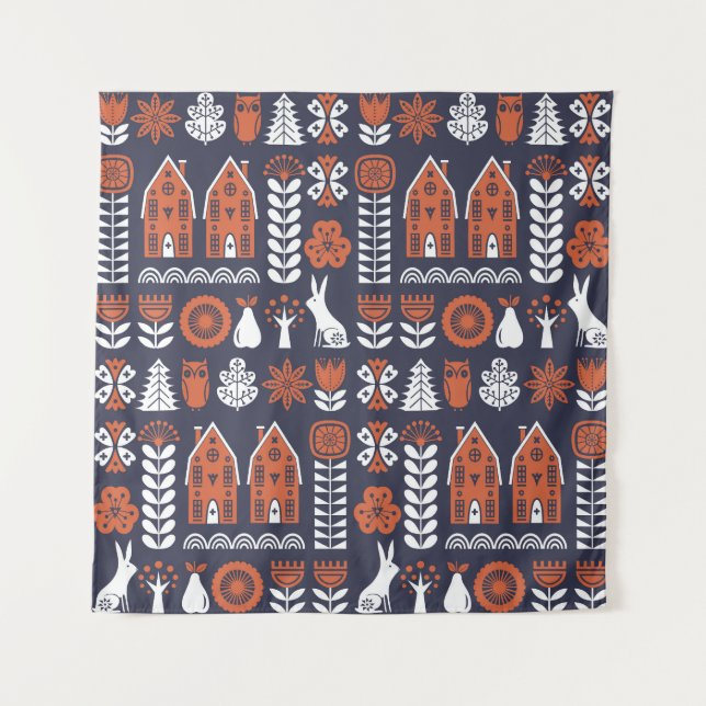 Tenture Motif Vintage d'art populaire scandinave (Devant)