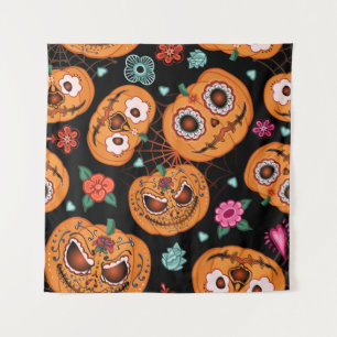 Tenture motif vintage sans soudure pour Halloween. Citroui