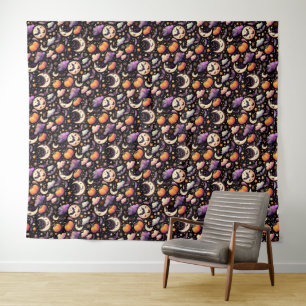 Tenture Motif Whimsical Halloween Night Sky