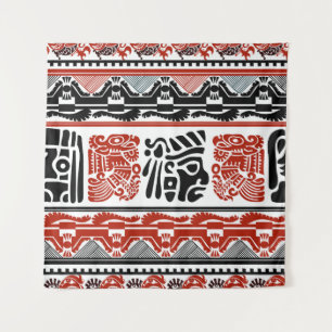 Tenture Motifs indiens, rouge noir, motif sans couture.