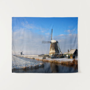 Tenture Moulin à vent dans la neige dans un paysage hivern