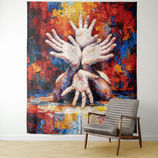 Tenture Multiples Mains Tendues Vers le Haut Abstrait Expr (En situation)