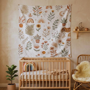 Tenture Mur de pépinière botanique arc-en-ciel Boho Earthy