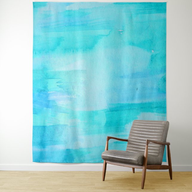 Tenture Murale Aquarelle Abstrait Bleu Hawaïen Surf Moon (En situation)