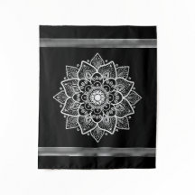 Arrière - plan noir Mandala Floral blanc