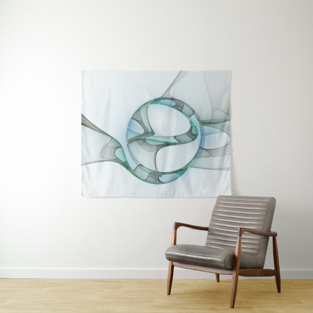 Tenture Murale Art Abstrait moderne Fractal Bleu Turquoise Gris (En situation (horizontale))