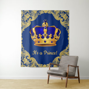 Tenture Murale Baby shower Royal Blue Prince Crown