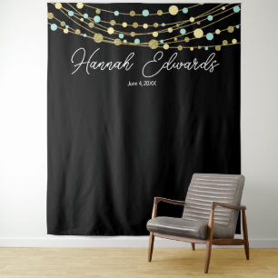 Tenture Murale bannière de fête d'anniversaire étape teal et or