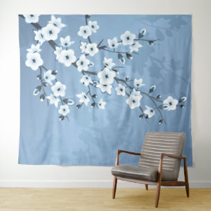 Tenture Murale Bleu Chatoyant Fleur de Cerise