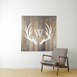 Tenture Murale Bois blanc de grange d'andouillers de cerfs