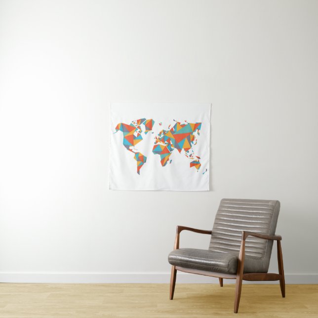 Tenture Murale Carte géométrique abstraite du monde (En situation (horizontale))