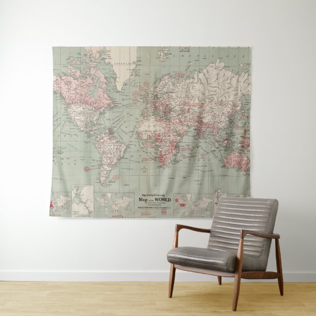 Tenture Murale Carte vintage du monde (1918) (En situation (horizontale))