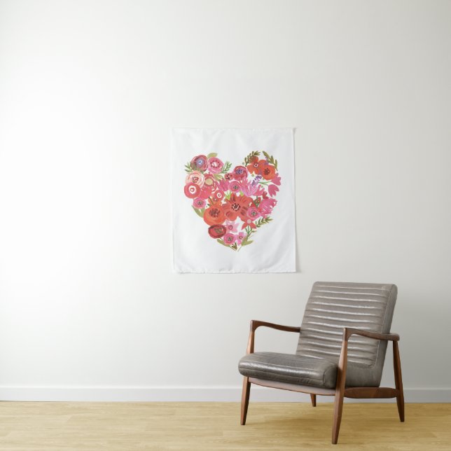 Tenture Murale Coeur floral | Valentine II chic d'aquarelle (En situation)
