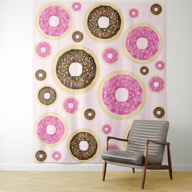 Tenture Murale Donuts saupoudrés roses Fête moderne Saupoudrage M (En situation)